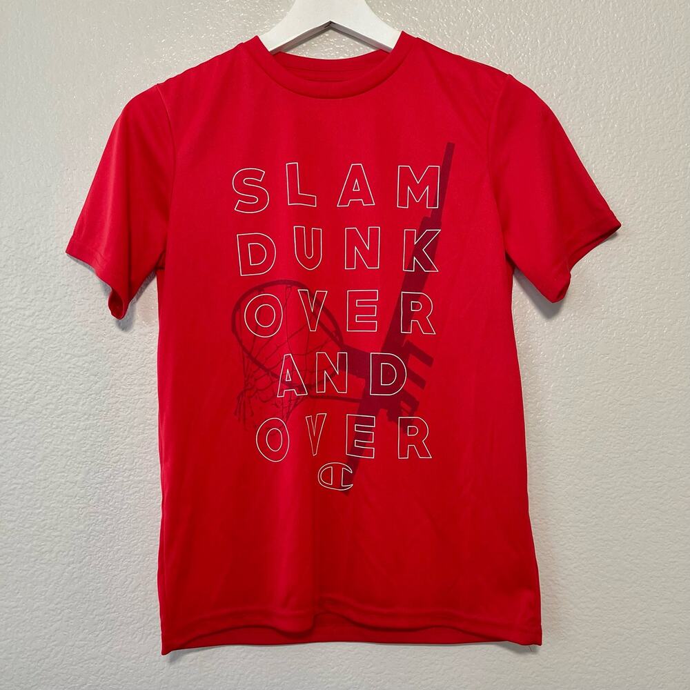 Champion Youth Boys Red Basketball T-Shirt Sport Graphic Short Sleeve Size Large